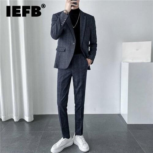 IEFB Light Luxury Autumn And Winter New Suit Checkered Fashion Casual Handsome Two-piece Suit Mens British Wedding Dress 9Y8770