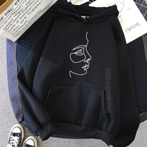 Abstract Line Hooded Sweatshirt New Fashion Casual Sweatshirt Harajuku Plus Size Loose Vintage Women Hooded Sweatshirt