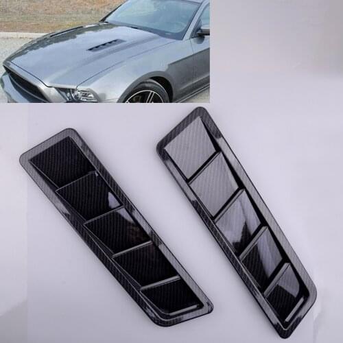 Universal 2pcs Car ABS Carbon Fiber Style Black Engine Hood Vent Louver Scoop Air Flow Intake Cooling Panel Trim