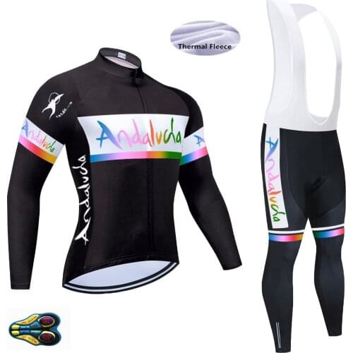 Cycling Jersey ANDALUCIA Winter BiCycling Clothing MTB 20D Cycling Bib Pants Ropa Ciclismo Triathlon Fleece SportsWear 2021