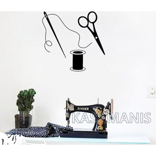 Scissors Vinyl Wall Stickers Art Decor Removable Sewing Tailor Wall Decals For Fabric Sewing Room Art Mural Decoration