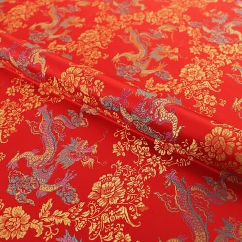 Vintage dragon satin fabrics brocade jacquard pattern DIY patchwork clothing material for sewing cheongsam and kimono