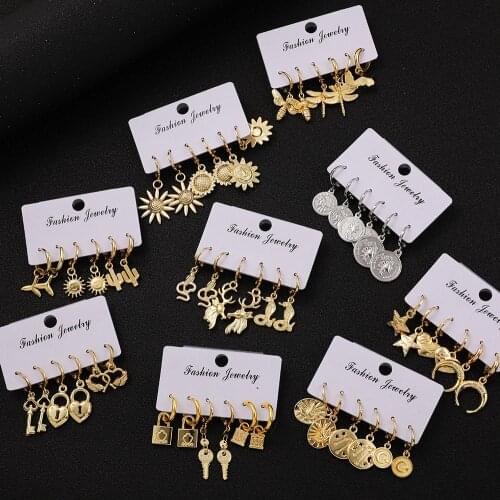 Vintage Metal Key Lock Earrings for Women Fashion Gold Color Sunflower Heart Statement Drop Earrings Female Brincos 2020
