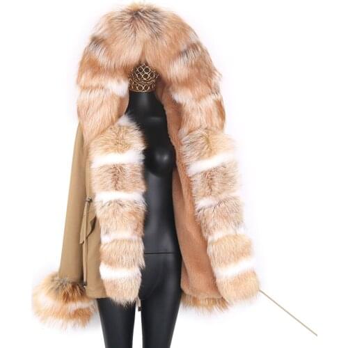 2021 New Womens Autumn Winter Jacket With Hood Casual Wear Natural Fox fur Parka Female Real Fur Coat Fashion Winter Parka