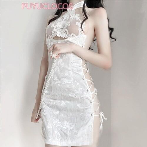 Women Cosplay Costume Sexy Exotic Lingeries Maid Waitress Uniform Vintage Chinese Qipao Cheongsam Dress Nightgowns Sleepwear
