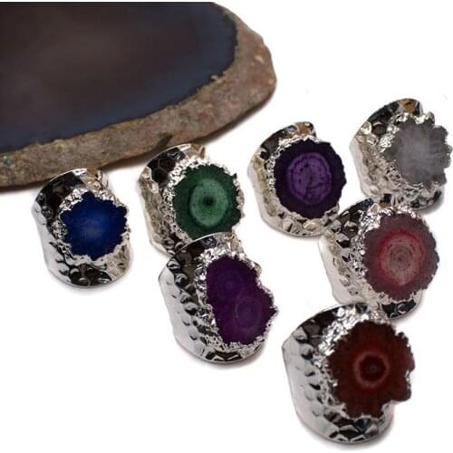 Sun Flower Agates Ring Genuine Druzy Goldtone Natural Stone Style Unique for Women