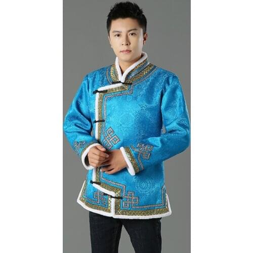 Winter Mens Long Sleeve Jacket Traditional Chinese Tang Suit Embroidered national Coat Mandarin Collar Asian style Outerwear