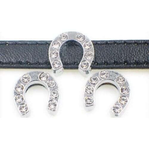 10PCS 8mm Clear Rhinstone Horse Hoof Slide Charms Slide Beads DIY 8mm Hole Bracelets Wristbands,Belt Straps Pet Name Collar
