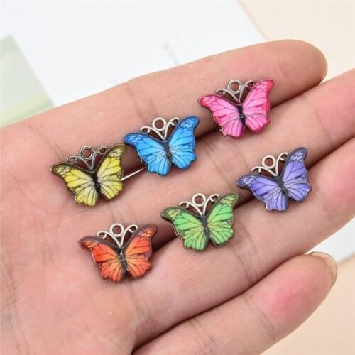 10pcs/packt Multi-color Enamel Cute Butterfly Charms Alloy Animals Pendant For Women Girls DIY Necklace Jewelry Accessories