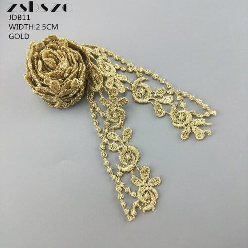 2.5CM Width 10Yards Hot Sale Gold/BLACK/WHITE Petal Shape Lace Trim Embroidery Glitter Dress DIY Lace Necklace Accessories