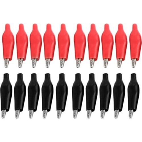 20pcs 28MM Metal Alligator Clip G98 Crocodile Electrical Clamp Testing Probe Meter Black Red with Plastic Boot Car Auto Battery