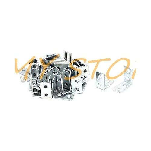 50pcs 90 Degree Shelf Corner Brace Plate Angle Bracket Support Silver Tone 30x30x15x2mm Furniture Cabinet
