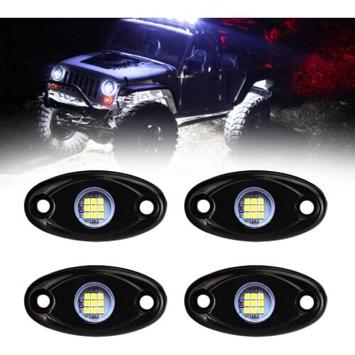 White LED Rock Lights 4 Pods Waterproof 9W Underglow Neon Underbody Light For Jeep Offroad Truck ATV UTV 4X4 Boat