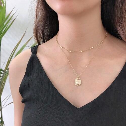 925 Sterling Silver Satellite Chain Choker 18K Link Chain Geometric Irregular Shape Pendant Double Layers Necklaces for Girls