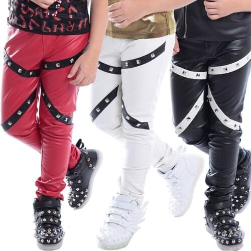 ChildrenS Day ChildrenS Jazz Dance Pants Drums Costumes Boys Models Street Dance Rivets Black Leather Pants Trousers DWY3958
