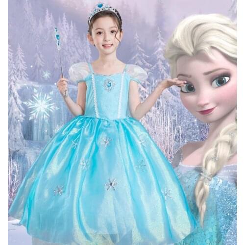 Disney Kids Dresses for Girls Elsa Costume Princess Dress Halloween Christmas Party Cosplay Childrens Clothing Elegant Good