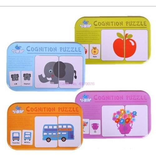 DHL 50set Puzzle Jigsaw Baby Learning Cards Matching Game Toys Iron Box Preschool Puzzles Intelligence Children Educational Toy