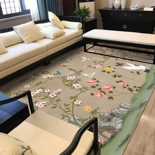 Retro Elegant Chinese Style Fresh Flowers Crane Bedroom Door Mats Living Room Kitchen Floor Mats Carpet Customization