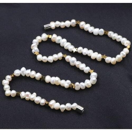 Elegant Women Natural Pearl Beads Bracelet Fashion Star Hematite Beaded Bracelets Bangle Wrist Chain Gifts Jewelry 14.5inch A746
