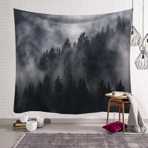 Mountains Tapestry Psychedelic Starry Sky Tapestries Chinese Ink Style Urban Forest Wall Hanging Star Dorm Decor Blanket