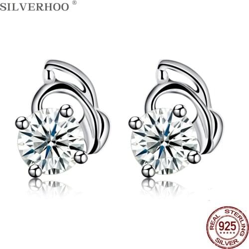 SILVERHOO 925 Sterling Silver Irregular Earrings For Women Minimalist Luxury Cubic Zirconia Stud Earring Fine Jewelry Hot Sale