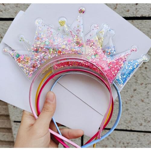 2pcs Trendy Bling Crown Hair Band Shiny Sequins Princess Headband for Girls Lovely Hair Accessories For Kids Headwear