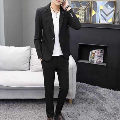 One Button 2 Piece Black Slim Fit Men Formal Suit Custom Simple Groom Business Tuxedo Slim Fit Prom Men Suit With Pants