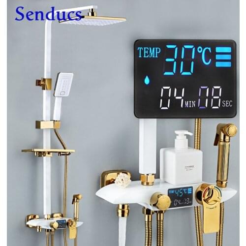 Bathroom Shower Set Whit Gold Shower Set Thermostatic Digital Black Shower Faucets Brass Material RoHS Certification