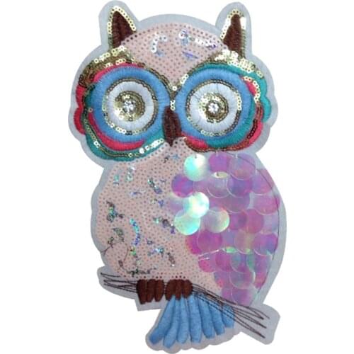 New Arrival Cute Sequins DIY Bird Embroidery Patch on Sew Motif Owl Fabric Applique Hand Sewing Applique Patch