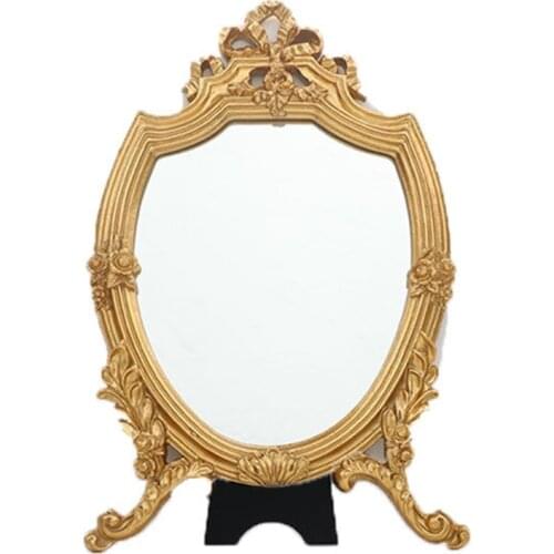 Wall mounted mirror Antique Vintage Carved Hanging Makeup Cosmetic looking glass retro Embossed Golden