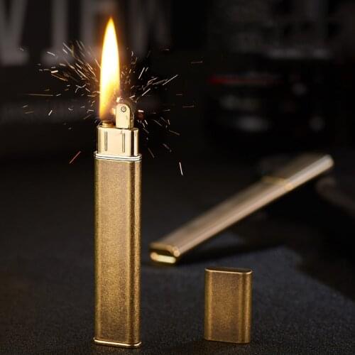 New Ultra Thin Cigarette Kerosene Lighter Brass Easy to Carry Creativity Can Be Put Into Cigarette Lighter Smoking Tool