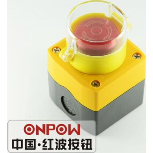 ONPOW 500V 10A Red Aluminium head emergency stop push button switch NO+NC Yellow Switch Station (BXA-22/1/Y+LAS0-K-11TSC/R+T31)