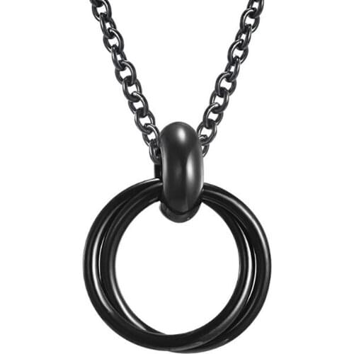 Stainless Steel Black Minimalism Double Round Circle Pendant Necklace Jewelry Men Women Gift For Him