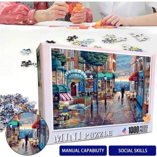 Puzzles 1000Pieces for Adult Kids Romantic Town Wall Painting Decoration Wooden Assembling Puzzles Jigsaw Educational Toys Game