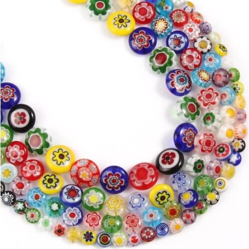 6 8 10 12mm Mixed Color Flat Round Millefiori Flower Patterns Glass Loose Beads For DIY Jewelry Making Findings Crafts Supplies