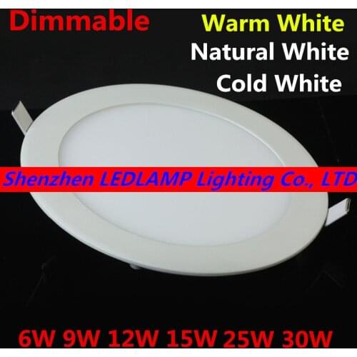 Dimmable LED Downlight 3W-30W 85-265V Warm White/Natural White/Cold White recessed dimmable led panel light DHL Free Shipping