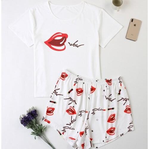 Plus Size Sleepwear Cute Print Short Set Pajamas for Women Pajama Casual Short Sleeve T Shirts Shorts Summer Pijama Homewear 4XL