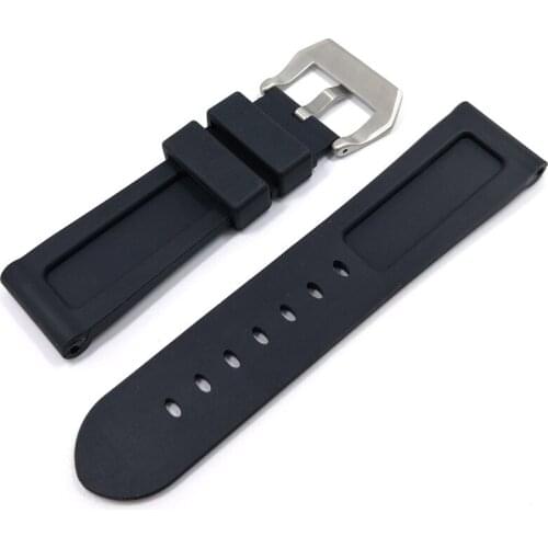 24mm Black nature soft Rubber Silicone Whatchband Watch Band For Panerai strap belt needle buckle for PAM441/111 strap