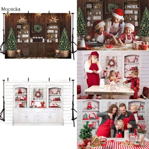Christmas House Kitchen Photo Background Children Baby Backdrop for Photography living room cupboard Christmas Photocall Decor