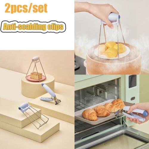 Stainless Steel Handle Microwave Heat Insulation Anti-scald Clip Lifting Tray Hot Dish Clamp Bowl Clip Two-piece Kitchen Gadget
