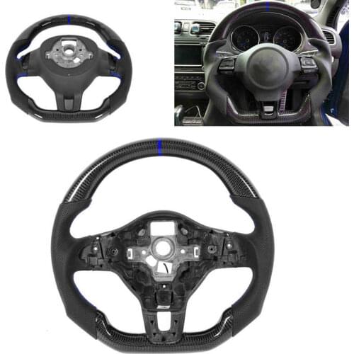Carbon Fiber Steering Wheel Nappa Perforated Leather Fit for MK6 GTD/R 2009 2010 2011 2012 2013 Blue Stitching