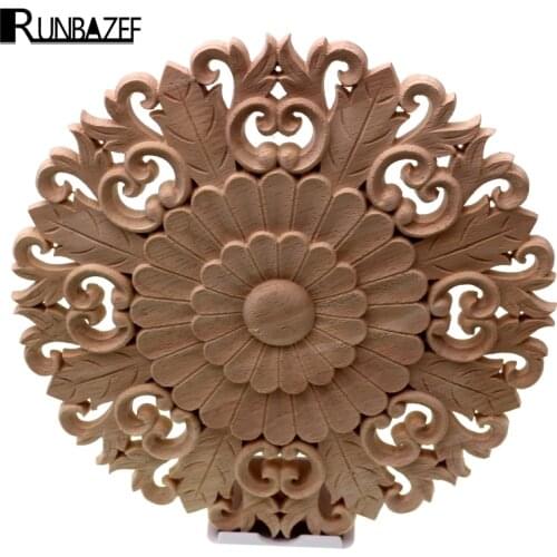 RUNBAZEF Boutique Lots Wood Carved Onlay Applique Unpainted Flower Walls Cabinets Door Vintage Home Decoration Accessories Decor