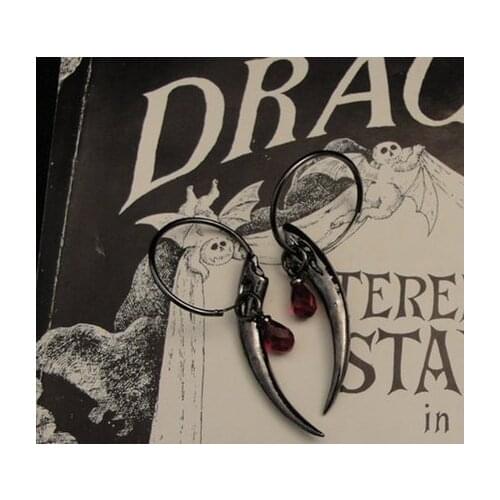 Black Fang Earring, Gothic Jewelry, Fang Earring with Red Blood, Hoop Earring, Fang, Goth Jewelry, Vampire, Gothic, Goth Earring