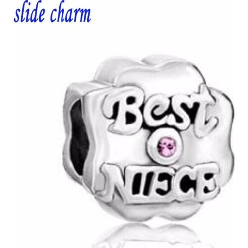 Slide charm Free shipping Best NIECE Valentines Day gift fashion charm beads fit Pandora bracelet