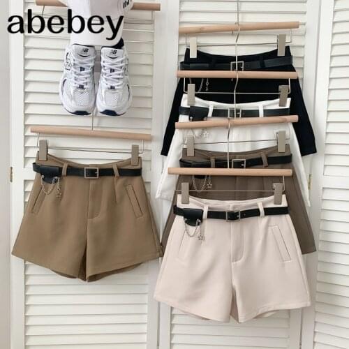2021 New Summer Fashion All-match solid Shorts high waist slim Suit Shorts casual wide leg Shorts with belt