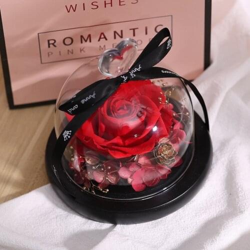Dried Flowers Ornaments Preserved Roses in Glass with Lights Wedding Christmas New Year Gifts for Mothers Day Valentines Day