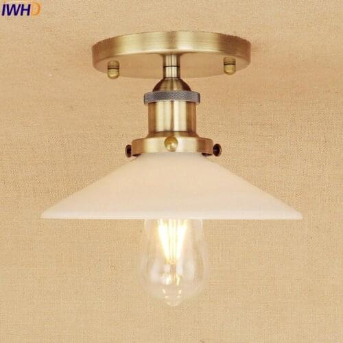 IWHD Brass Color LED Ceiling Lamp Vintage Glass Living Room Lights Loft Industrial Vintage Ceiling Light Edison Style Lighting