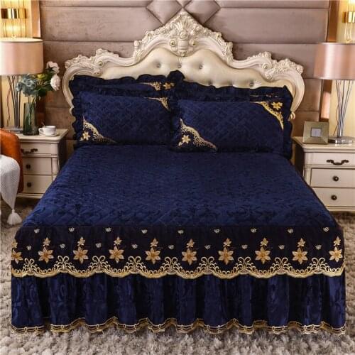 Thicken Quilted Bed Skirt Plush Luxury Padded Bed Skirt Pillowcase Velvet Warm Soft Flat Bed Sheet Queen King Lace BedSpread