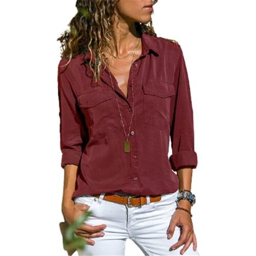 Autumn Woman Pocket Office Blouse Plus Size Lapel Long Sleeve Slim Buttons Shirt Ladies Black Pink Femininas Tops S-5XL