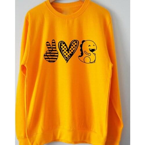 Peace Love Dino Sweatshirt cute dinosaur graphic sweats love pullovers women 100%cotton fashion winter casual Tops